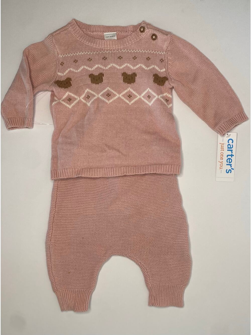 Carter's  Baby Girls' Bear Fair Isle Sweater Top & Pants Set, 3 months , NWT